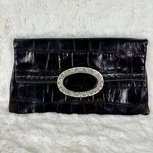 BRIGHTON Croc Brown Leather Slim Purse Wallet Clutch